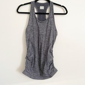 Athleta Grey racerback tank top with ruched sides & rubber hem size Small